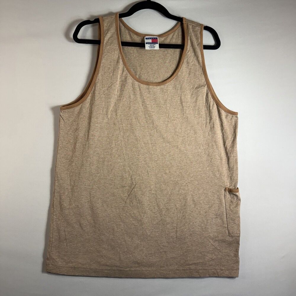 Vintage Tommy Hilfiger Brown w/Pocket Tank Top Muscle Shirt Sz XL Logo Sleeveles